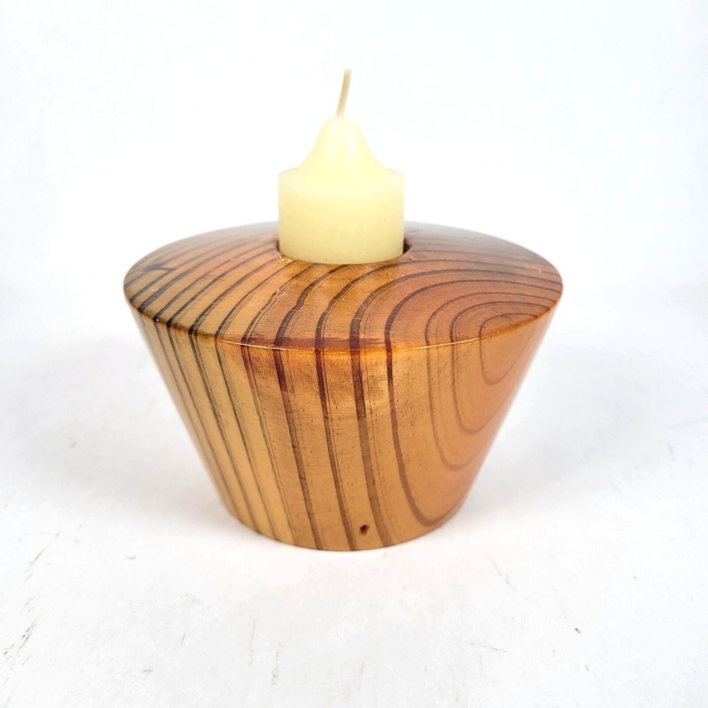 Handcrafted MCM Wooden‎ Candle Holder Tapered Design & Votive Candle Included